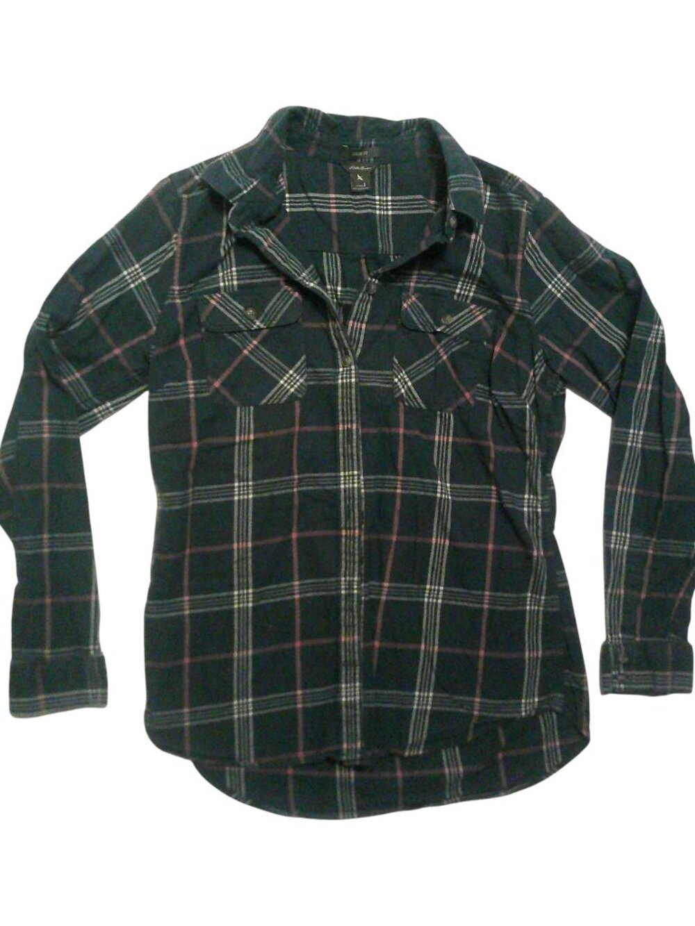 Eddie Bauer Women's Green Plaid Flannel Shirt Size S